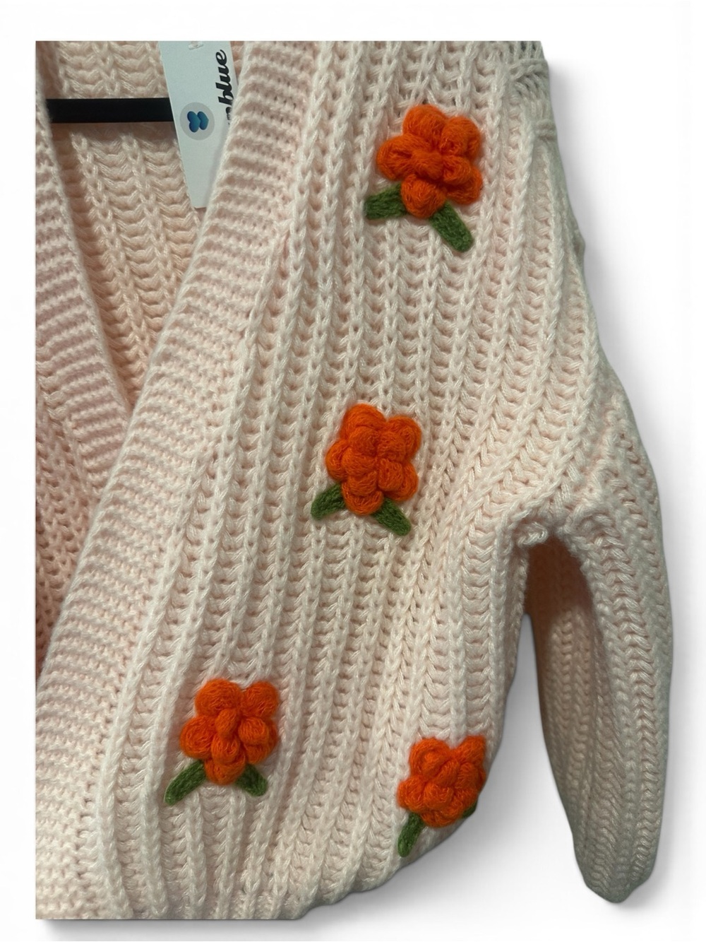 S Cozy Floral Pom-Pom Cardigan in Blush Pink - Picture 4 of 5